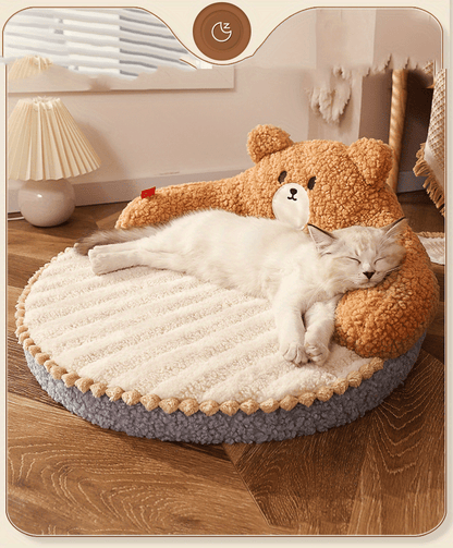 Soft And Durable Round Cat Bed - Removable Pet Mat And Mattress For Small Dogs And Cats - Plush Fabric - Indoor & Outdoor Use - For Pet Owners - Perfect Gift for Pet Lovers