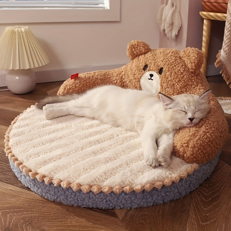 Soft And Durable Round Cat Bed - Removable Pet Mat And Mattress For Small Dogs And Cats - Plush Fabric - Indoor & Outdoor Use - For Pet Owners - Perfect Gift for Pet Lovers