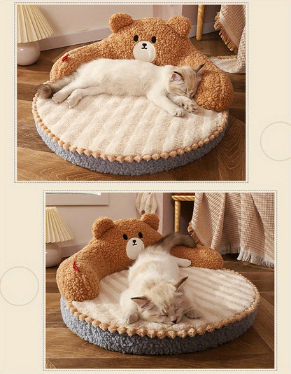 Soft And Durable Round Cat Bed - Removable Pet Mat And Mattress For Small Dogs And Cats - Plush Fabric - Indoor & Outdoor Use - For Pet Owners - Perfect Gift for Pet Lovers