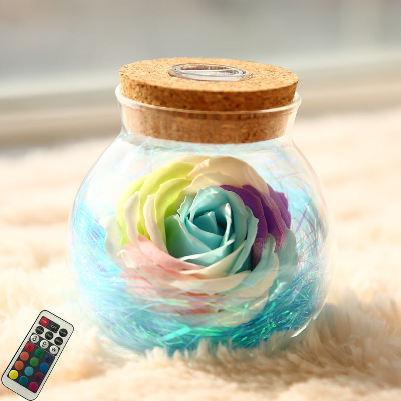 Rose Preserved Soap Flower Wishing light Bottle