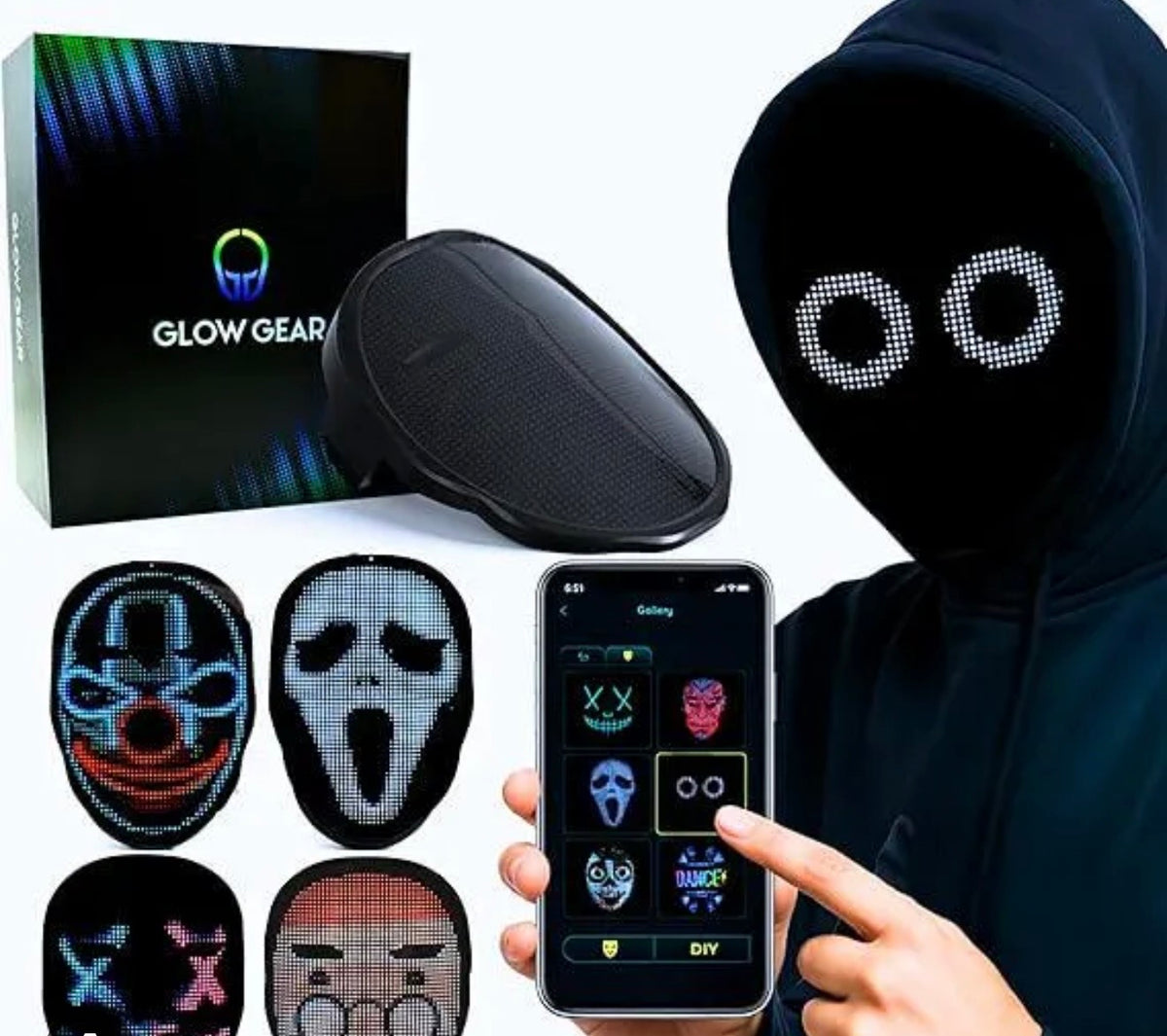 LED Mask with Gesture Sensing for Halloween Party Festival Performance Luminous Mask NEW Electronic Light up Mask