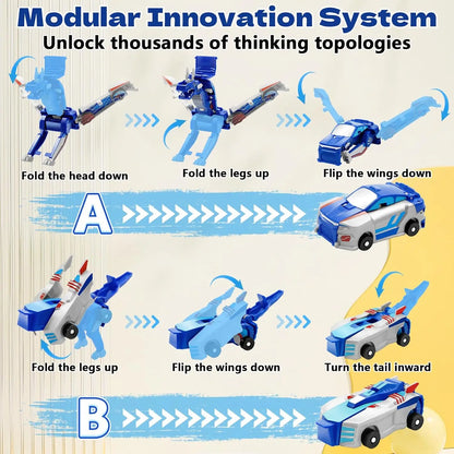 Transforming Dinosaur Car Toy, 2 Magnetic Cars Transform into Dinosaur Toys for Kids Toddler Fun Deformation Robot Dino Car Toys
