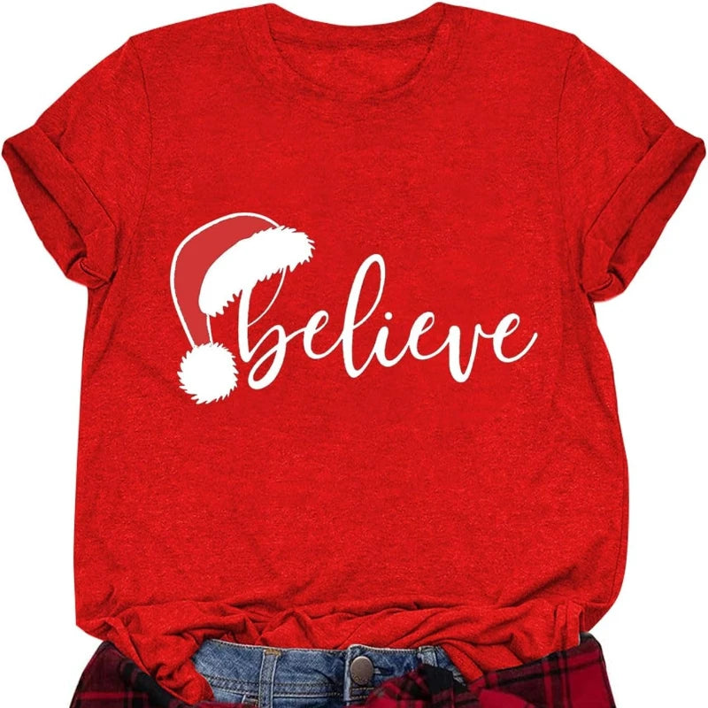 Women's Christmas T-shirts, Funny Women's T-shirts, Round Neck, Short Sleeve, Multiple Graphics Casual Fashion Soft Comfortable