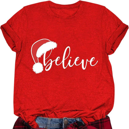 Women's Christmas T-shirts, Funny Women's T-shirts, Round Neck, Short Sleeve, Multiple Graphics Casual Fashion Soft Comfortable
