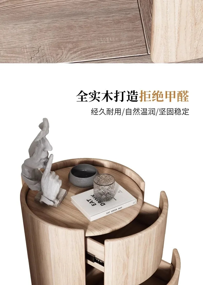 Home Living Room Sofa Side Cabinet, Creative Round Solid Wood Bedside Table, New Simple Modern Small Bedroom Storage Cabinet
