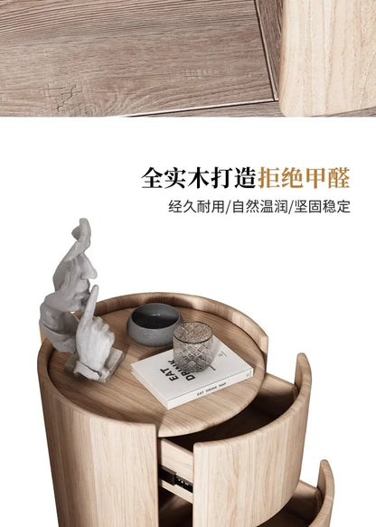 Home Living Room Sofa Side Cabinet, Creative Round Solid Wood Bedside Table, New Simple Modern Small Bedroom Storage Cabinet