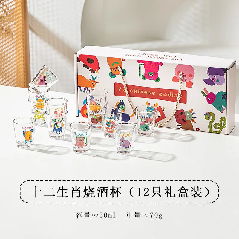 Shot Glass Soju Cup Household Small Wine Cup Creative Twelve Zodiac Wine Cup Mini Sake Glass Housewarming Christmas Gifts