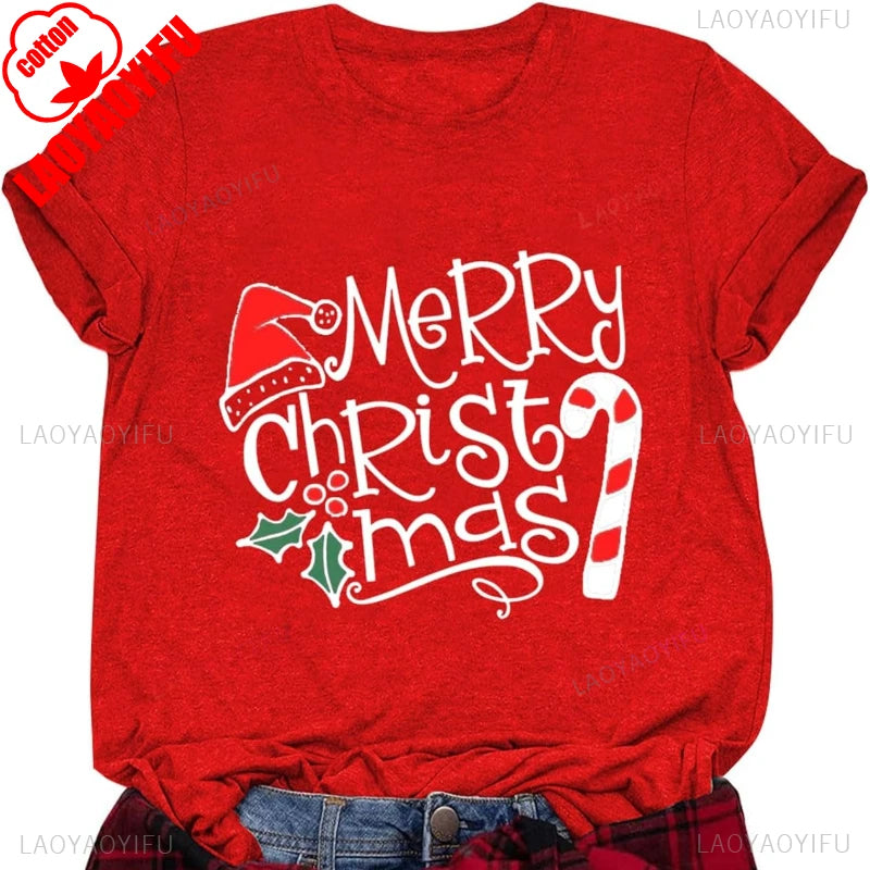 Women's Christmas T-shirts, Funny Women's T-shirts, Round Neck, Short Sleeve, Multiple Graphics Casual Fashion Soft Comfortable