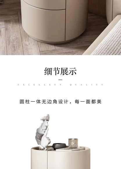 Home Living Room Sofa Side Cabinet, Creative Round Solid Wood Bedside Table, New Simple Modern Small Bedroom Storage Cabinet