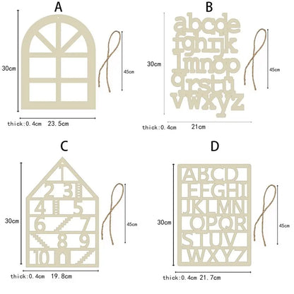 Bedroom Background Kids Room Decor Photo Props Wood Craft Window Shaped Pendant Wood Hanger Pendant Alphabet Wall Hanger