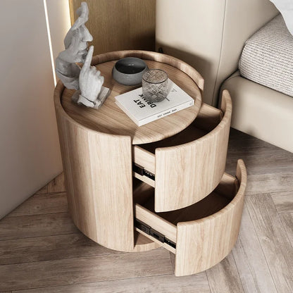 Home Living Room Sofa Side Cabinet, Creative Round Solid Wood Bedside Table, New Simple Modern Small Bedroom Storage Cabinet