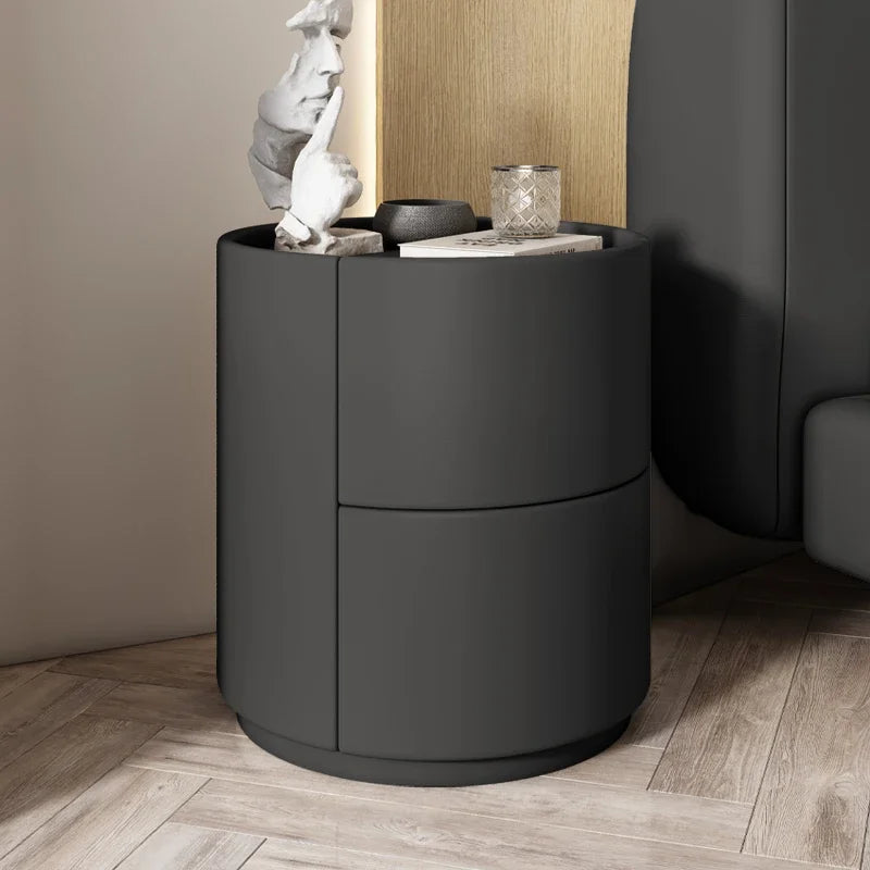 Home Living Room Sofa Side Cabinet, Creative Round Solid Wood Bedside Table, New Simple Modern Small Bedroom Storage Cabinet