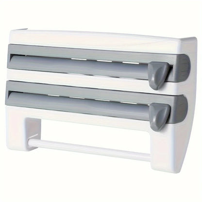 [Kitchen Organizer] Durable Wall-Mounted Kitchen Organizer | With Built-In Scissors And Aluminum Foil Dispenser