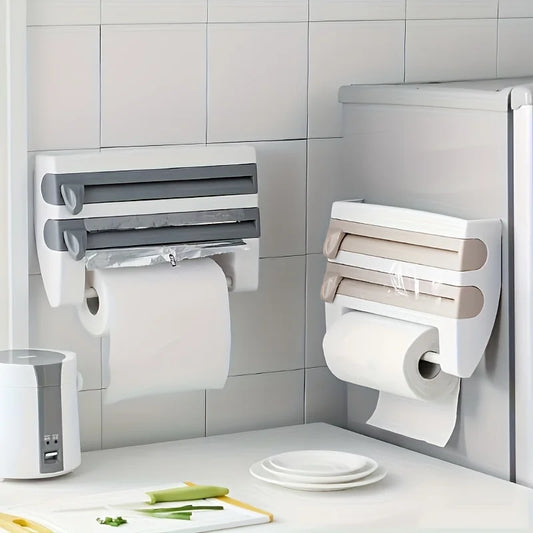 [Kitchen Organizer] Durable Wall-Mounted Kitchen Organizer | With Built-In Scissors And Aluminum Foil Dispenser