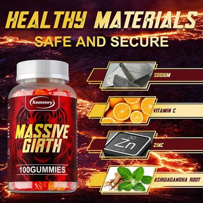 Massive Girth Gummies for Men - Men's Vitality Enhancer, Increase Size and Stamina, Boost Strength and Confidence