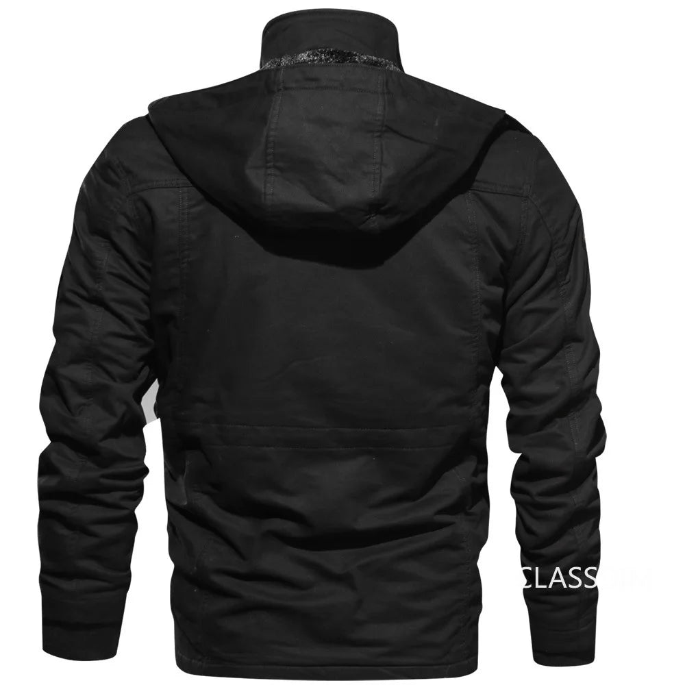Men Winter Jackets Hooded Casual Down Jackets Military Coats Men Cotton Casual Fleece Long Jackets Male Outwear Tooling Jackets