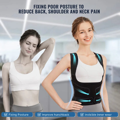 Back brace for men and women, adjustable back and waist support belt, shoulder posture support, improves scoliosis