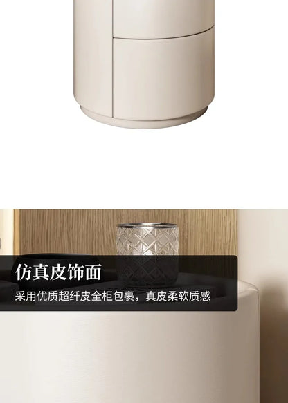 Home Living Room Sofa Side Cabinet, Creative Round Solid Wood Bedside Table, New Simple Modern Small Bedroom Storage Cabinet