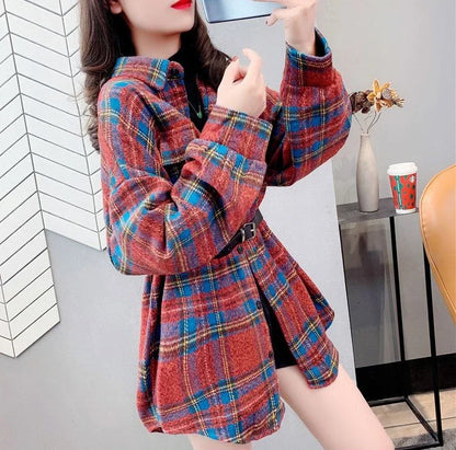 Jacket for Women Check Spring Autumn Vintage Coats Woman 2025 Trend Luxury Long Sleeve Casual Clothing Promotion Youthful Offer