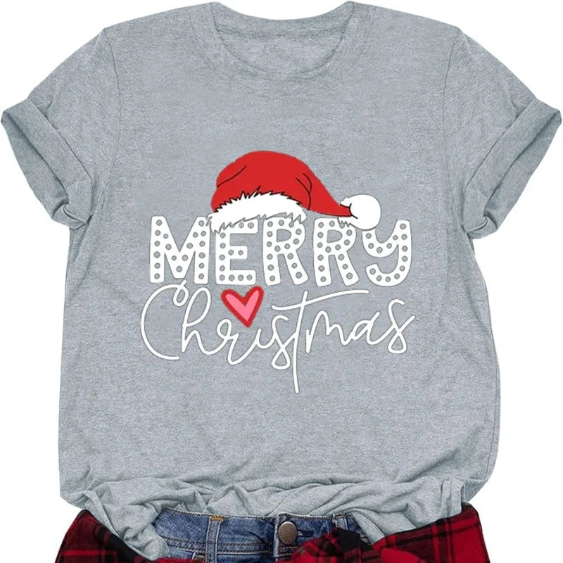 Women's Christmas T-shirts, Funny Women's T-shirts, Round Neck, Short Sleeve, Multiple Graphics Casual Fashion Soft Comfortable