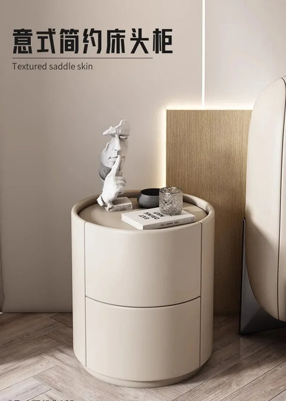 Home Living Room Sofa Side Cabinet, Creative Round Solid Wood Bedside Table, New Simple Modern Small Bedroom Storage Cabinet