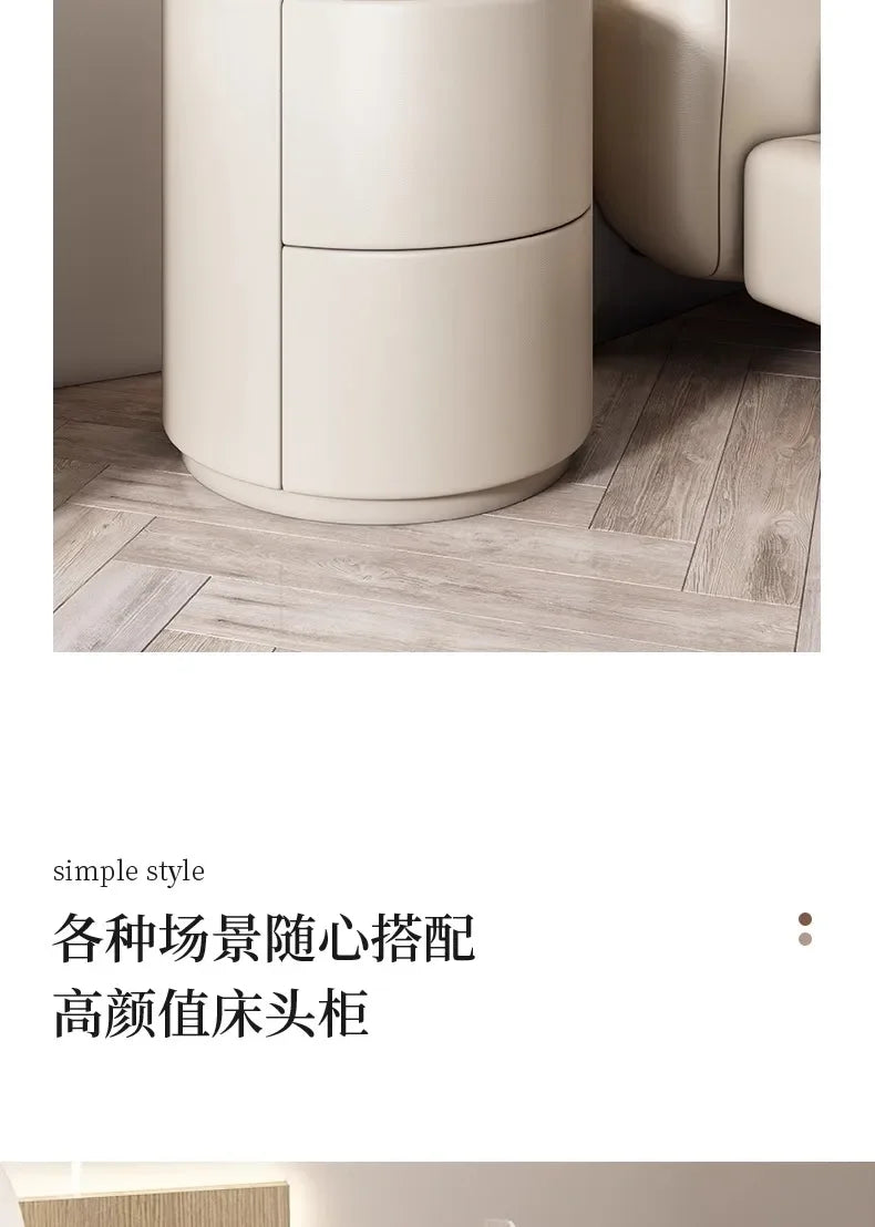 Home Living Room Sofa Side Cabinet, Creative Round Solid Wood Bedside Table, New Simple Modern Small Bedroom Storage Cabinet