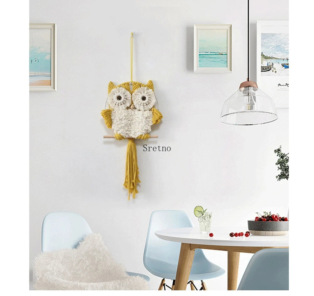 Nordic Boho Home Room Decoration Wall Decor Tapestry Creative Handmade Weaving Owl Tapestries Modern Simplicity Bedroom Decor
