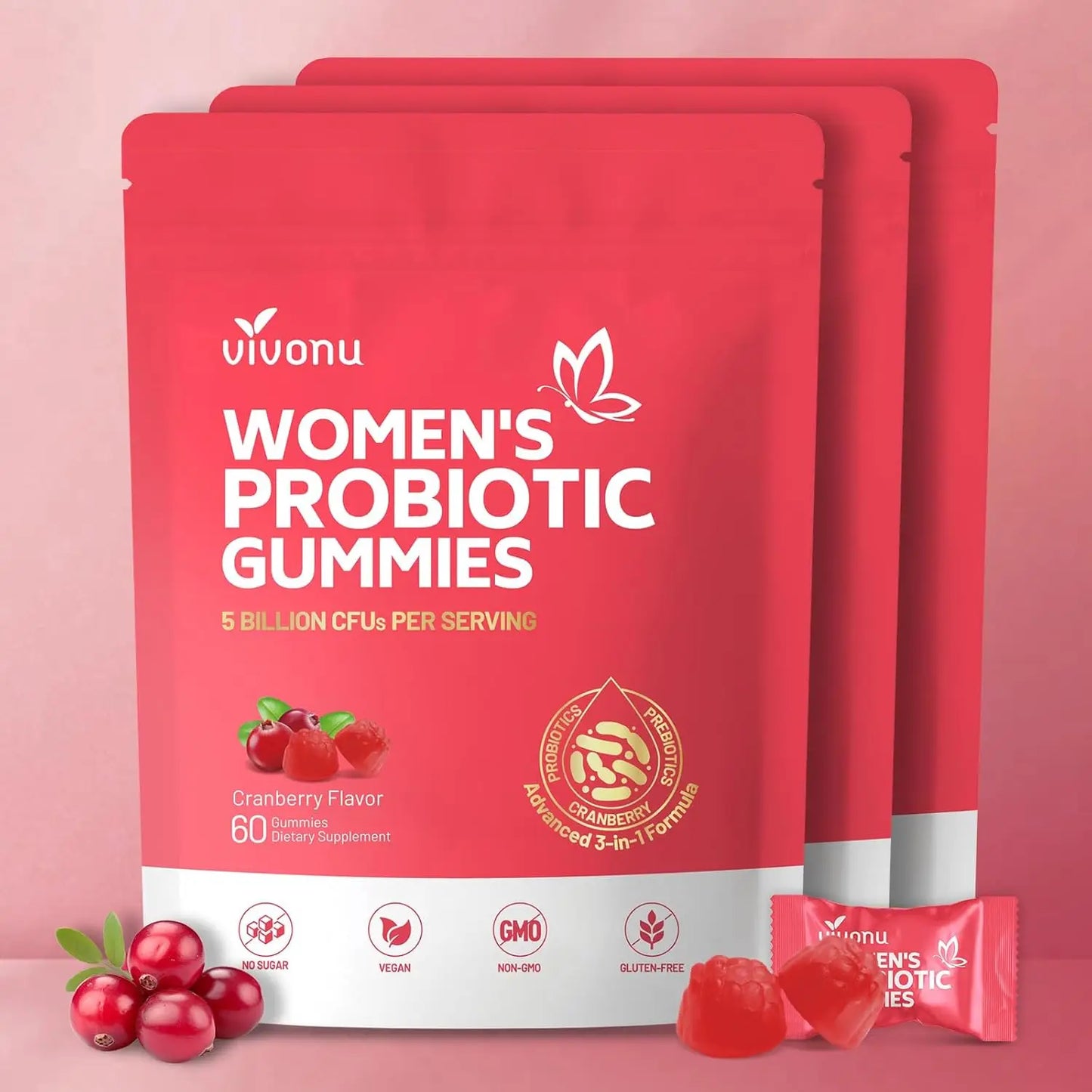 Probiotic for Women Probiotic Gummies Feminine Daily Wellness Balance Ph Gummies Cranberry Probiotics Health Yeast Ph Balance