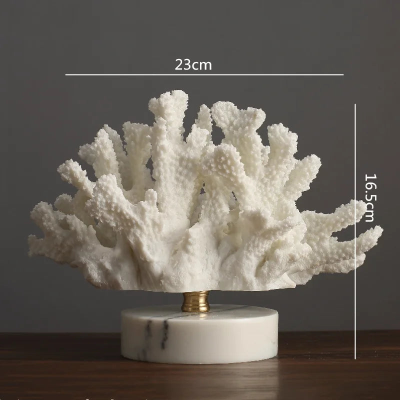 Creativity Resin Artificial Coral Handicraft Furnishings White Marble Base Home Decoration Simulation Animal