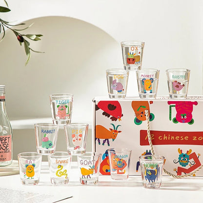 Shot Glass Soju Cup Household Small Wine Cup Creative Twelve Zodiac Wine Cup Mini Sake Glass Housewarming Christmas Gifts