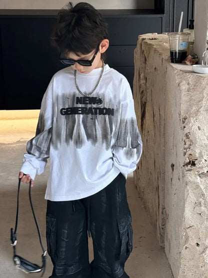Loose and Casual Children's Clothing From 8 To 12 Years Boy Boys Wear T Shirt Kids Cartoon Fashion Spring Autumn Clothes T-shirt