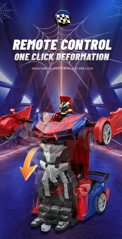 RC Transformer Car Robot Toy 1:18 Scale LED Light 2.4GHz One-Button Transformation 360° Rotating Drift Rechargeable Kids Gift