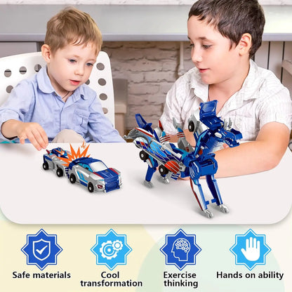 Transforming Dinosaur Car Toy, 2 Magnetic Cars Transform into Dinosaur Toys for Kids Toddler Fun Deformation Robot Dino Car Toys