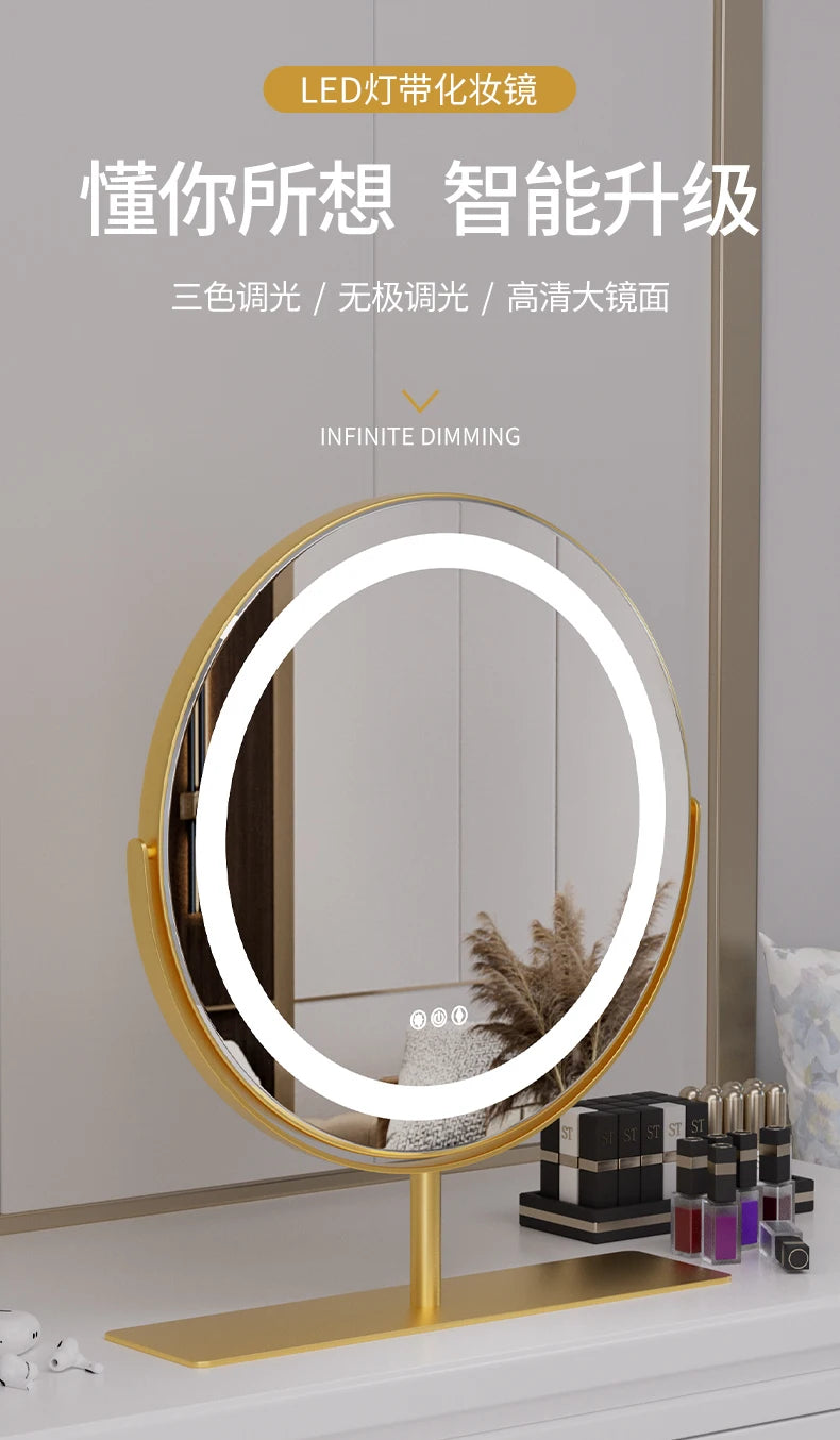 Living Room Wall Mirror Dressing Led Light Standing Vanity Mirror Circle Round Espejo Redondo Home Decoration Accessories