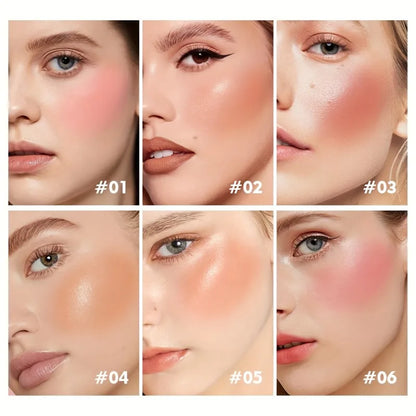 6-Shade Matte Blush Palette - Waterproof, Buildable Coverage for All Skin Tones, Enhances Natural Glow with Peach & Pink Shades