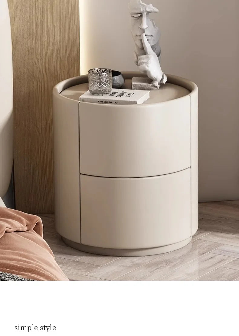 Home Living Room Sofa Side Cabinet, Creative Round Solid Wood Bedside Table, New Simple Modern Small Bedroom Storage Cabinet