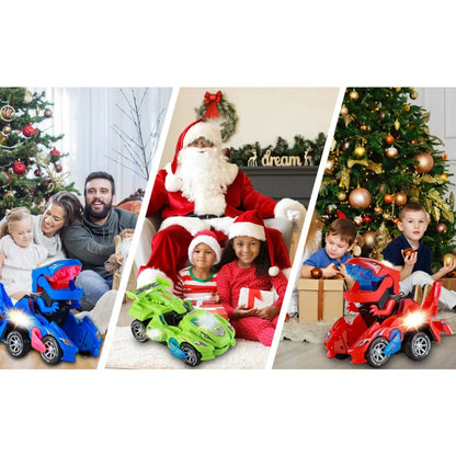 Transforming Car Dinosaur Toy for Kids, Dino Transformer Toy Car with Light Music for Toddlers 1-3, Christmas Gifts for Boys