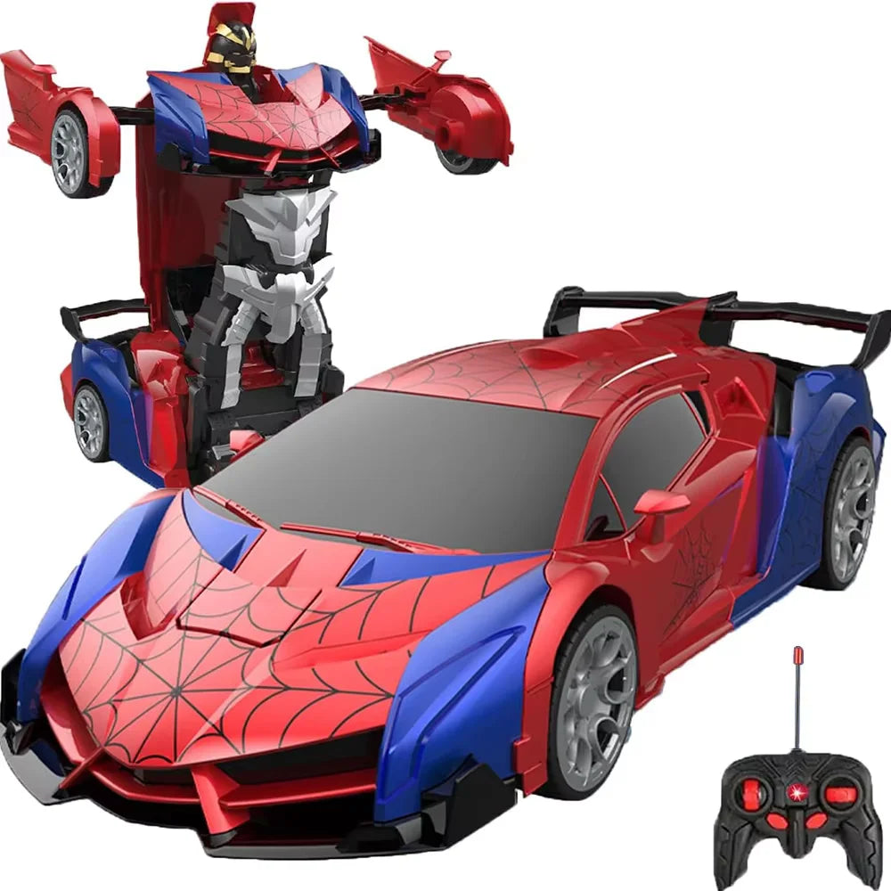 RC Transformer Car Robot Toy 1:18 Scale LED Light 2.4GHz One-Button Transformation 360° Rotating Drift Rechargeable Kids Gift