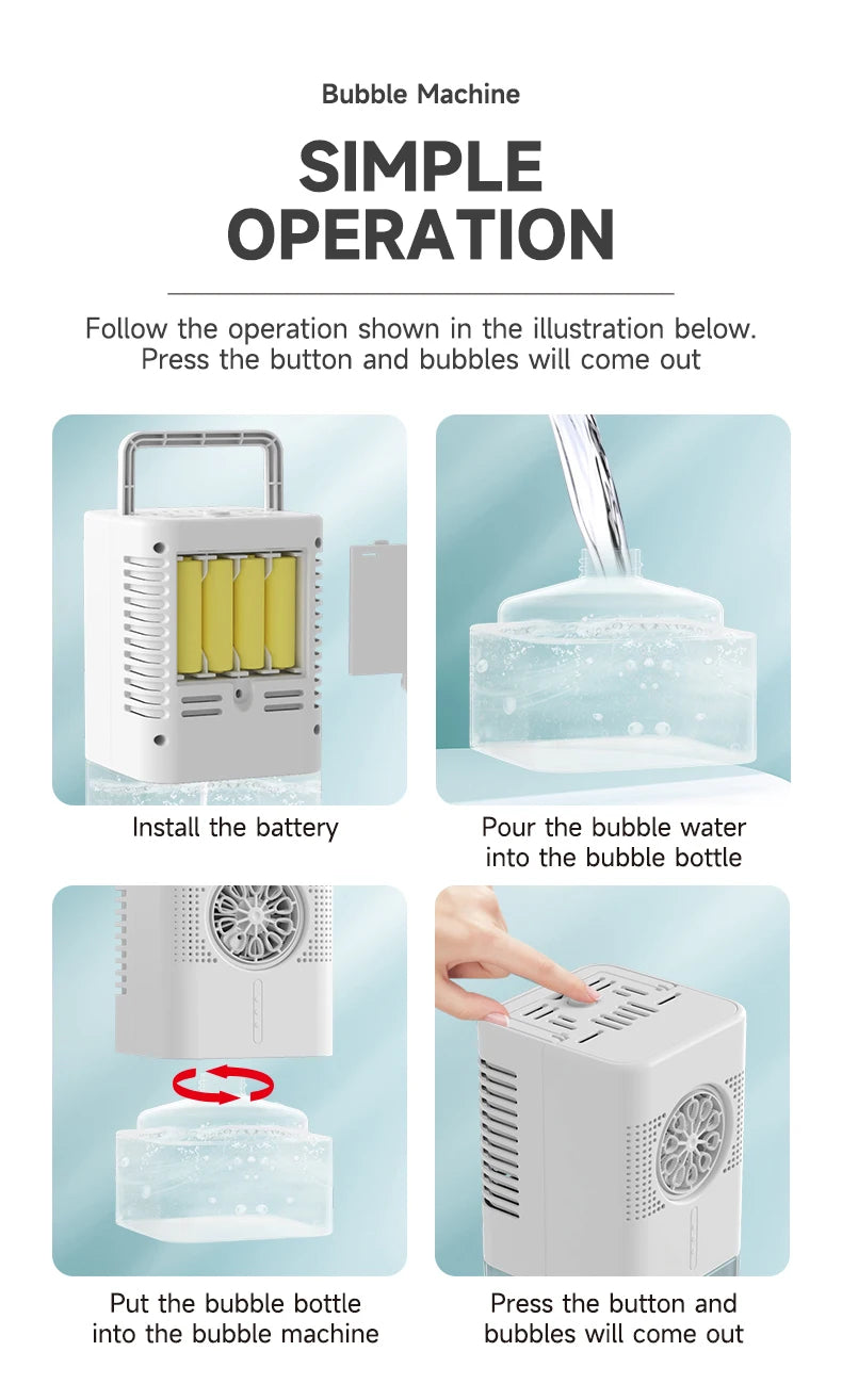 Highly durable, portable bubble generator with a large capacity of 400 ml – perfect for outdoor gatherings.