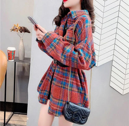 Jacket for Women Check Spring Autumn Vintage Coats Woman 2025 Trend Luxury Long Sleeve Casual Clothing Promotion Youthful Offer