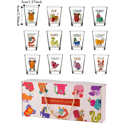 Shot Glass Soju Cup Household Small Wine Cup Creative Twelve Zodiac Wine Cup Mini Sake Glass Housewarming Christmas Gifts