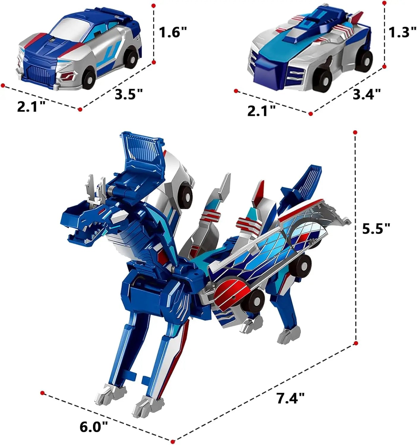 Transforming Dinosaur Car Toy, 2 Magnetic Cars Transform into Dinosaur Toys for Kids Toddler Fun Deformation Robot Dino Car Toys