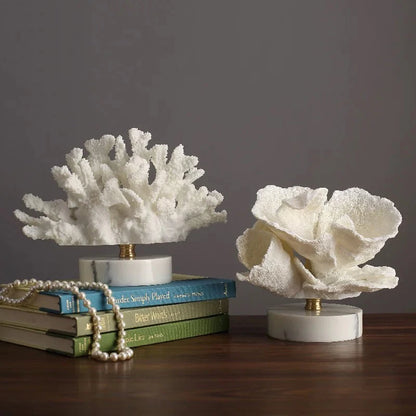 Creativity Resin Artificial Coral Handicraft Furnishings White Marble Base Home Decoration Simulation Animal