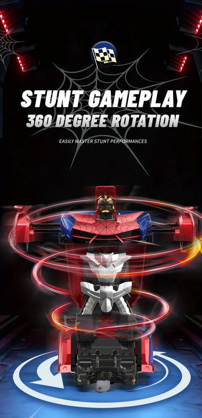 RC Transformer Car Robot Toy 1:18 Scale LED Light 2.4GHz One-Button Transformation 360° Rotating Drift Rechargeable Kids Gift