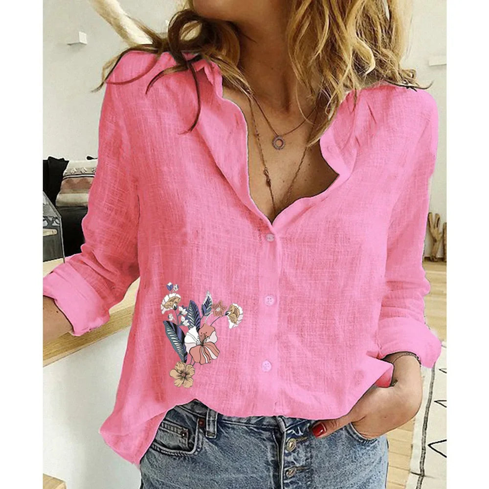 Women Clothing Shirts for Women Tops Tshirts Cotton Linen Casual Fashion Clothes Tees Spring Elegant Streetwear Autumn