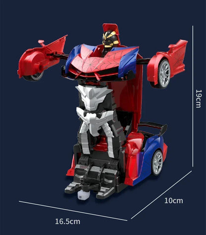 RC Transformer Car Robot Toy 1:18 Scale LED Light 2.4GHz One-Button Transformation 360° Rotating Drift Rechargeable Kids Gift