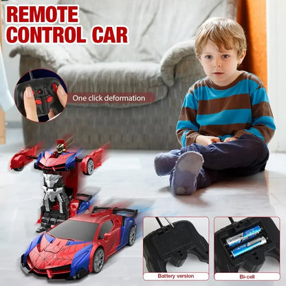 RC Transformer Car Robot Toy 1:18 Scale LED Light 2.4GHz One-Button Transformation 360° Rotating Drift Rechargeable Kids Gift