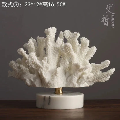 Creativity Resin Artificial Coral Handicraft Furnishings White Marble Base Home Decoration Simulation Animal