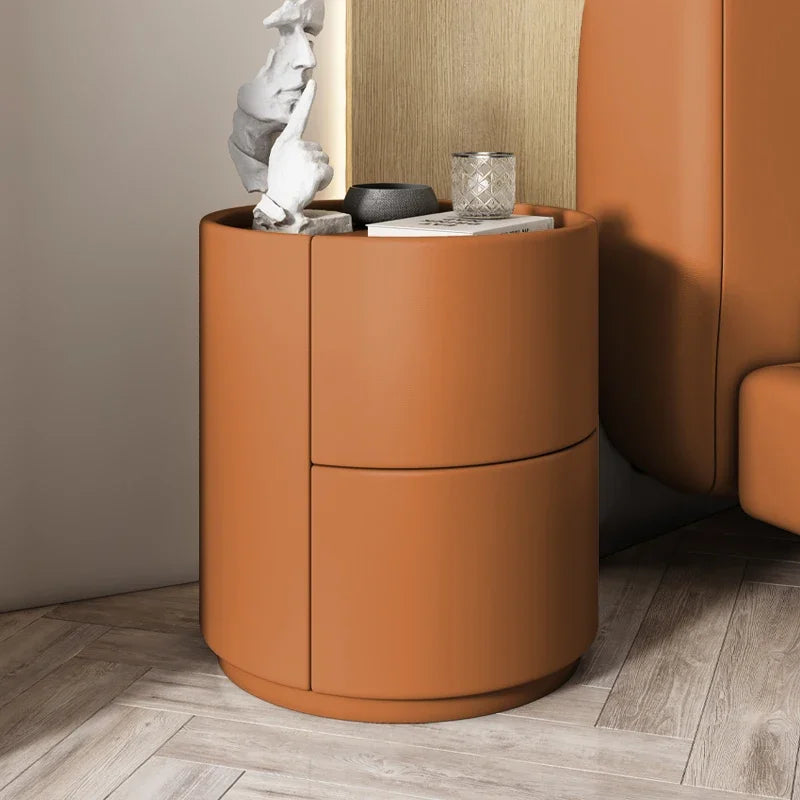 Home Living Room Sofa Side Cabinet, Creative Round Solid Wood Bedside Table, New Simple Modern Small Bedroom Storage Cabinet
