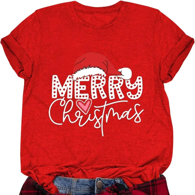 Women's Christmas T-shirts, Funny Women's T-shirts, Round Neck, Short Sleeve, Multiple Graphics Casual Fashion Soft Comfortable